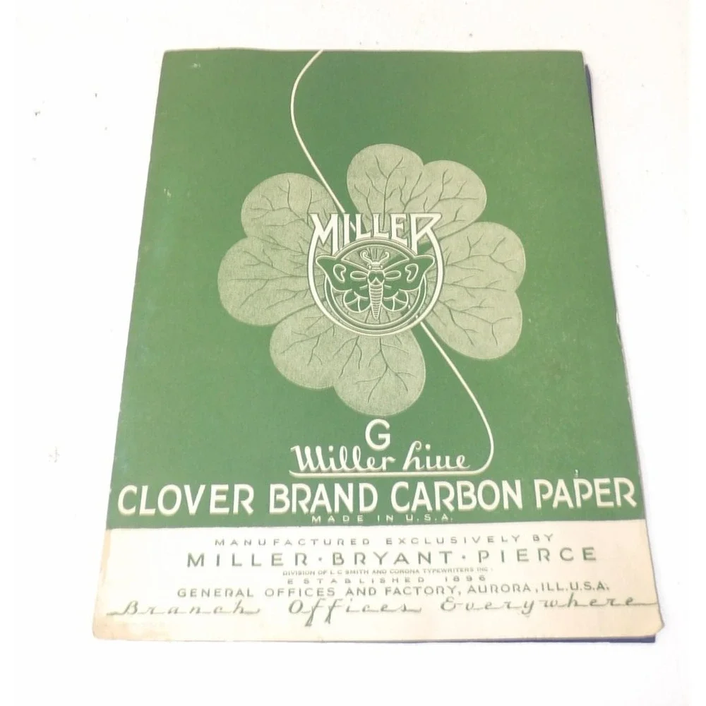 Vintage Miller Bryant Pierce Clover Brand Carbon Paper Folder Aurora IL Office